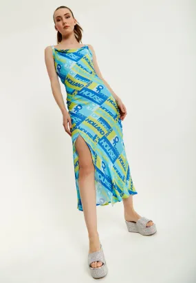 House Of Holland Printed Cowl Neck Midi Dress