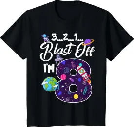 Kids 8th Birthday Galaxy Blast Off I'm 8 Year Old Galaxy Space T-Shirt
