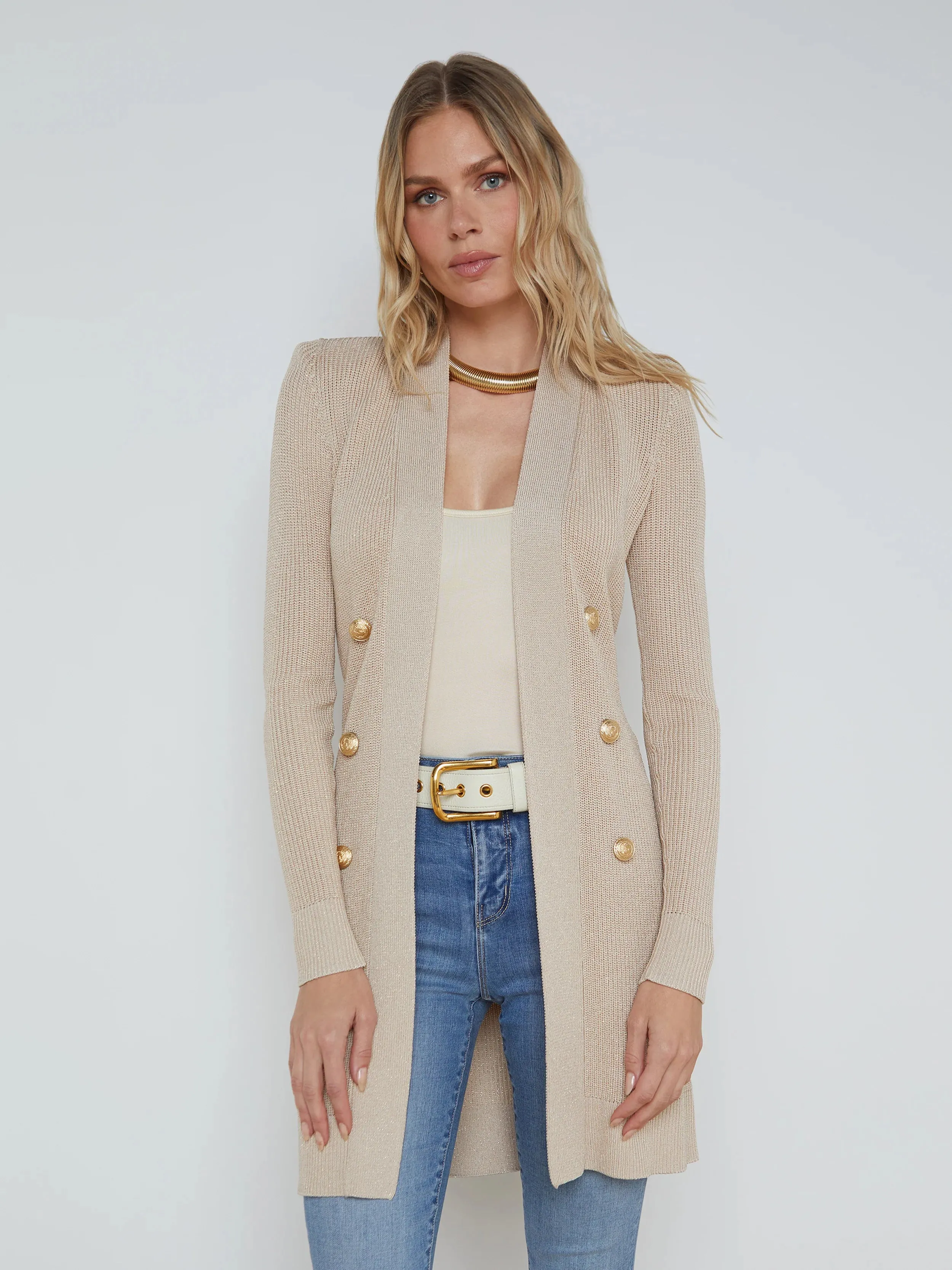 L'Agence Noe Double Breasted Cardigan in Pecan