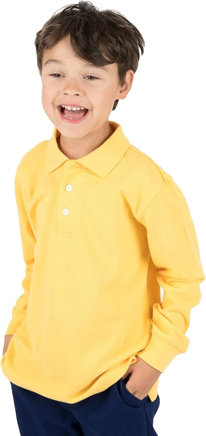 Leveret Kids & Toddler Boys Girls Long Sleeve 100% Cotton Uniform Polo Shirt Variety of Colors (Size 2-14 Years)