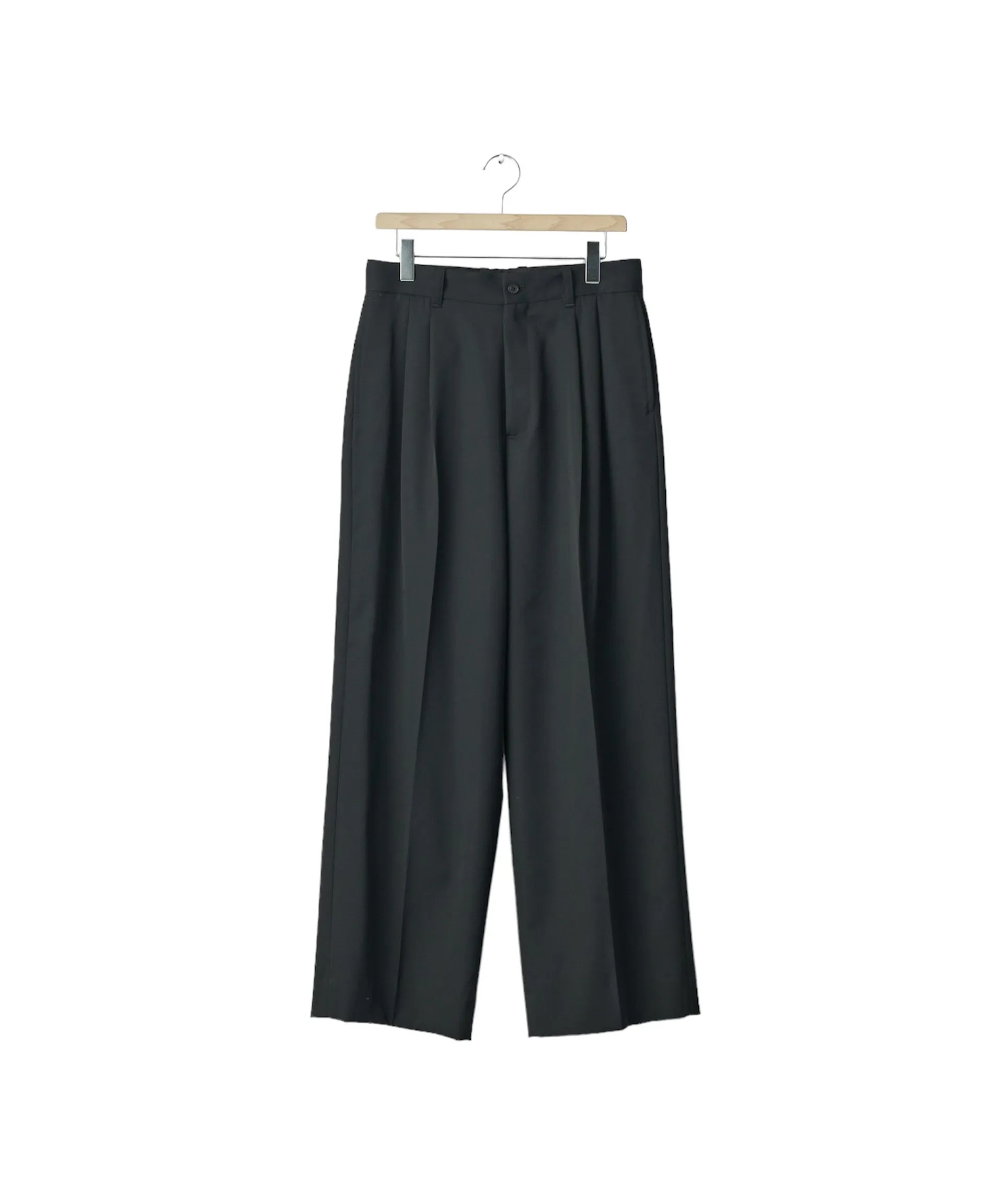 LONG WIDE TROUSERS "BLACK"(2/90 WOOL GABARDINE)