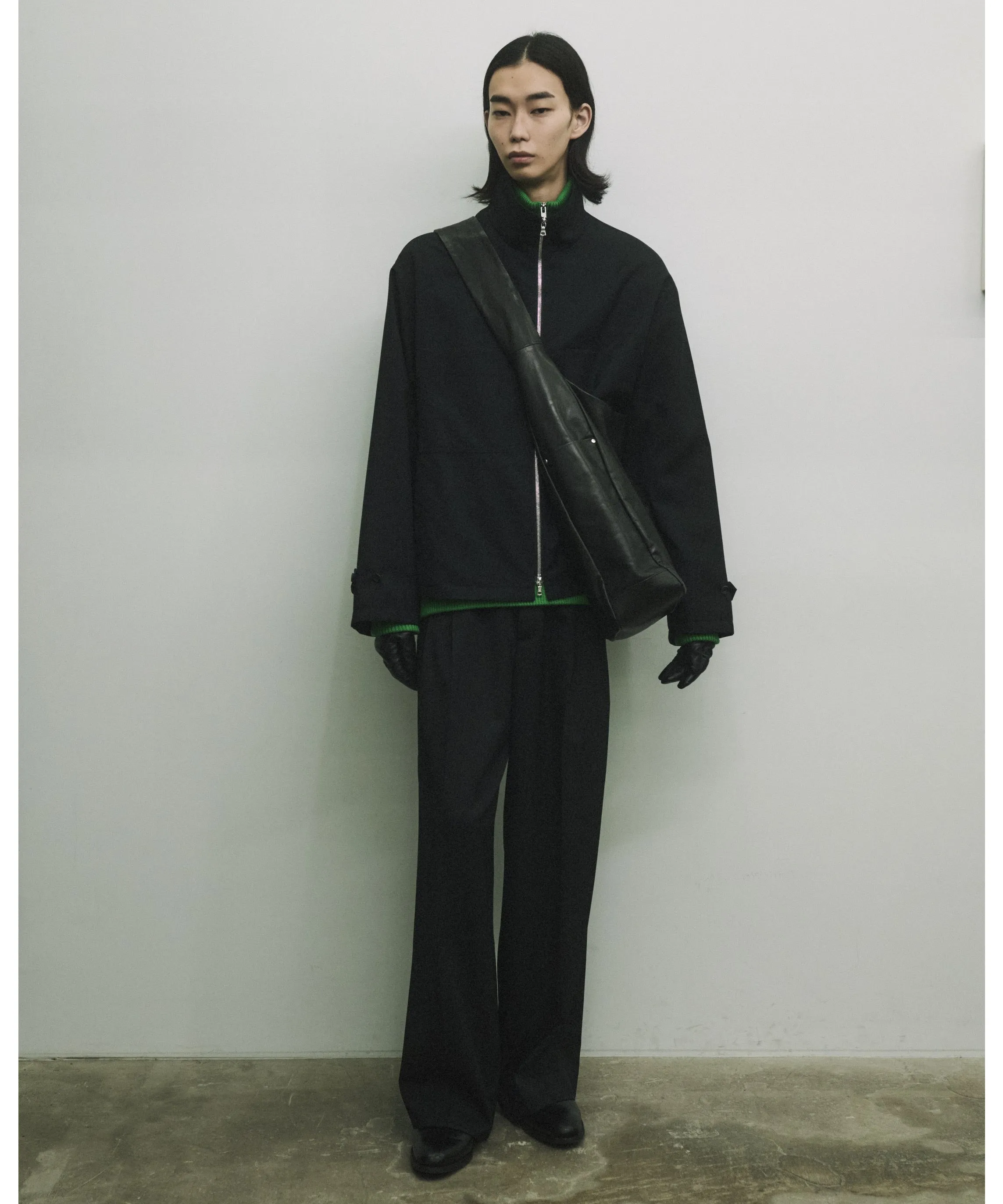 LONG WIDE TROUSERS "BLACK"(2/90 WOOL GABARDINE)