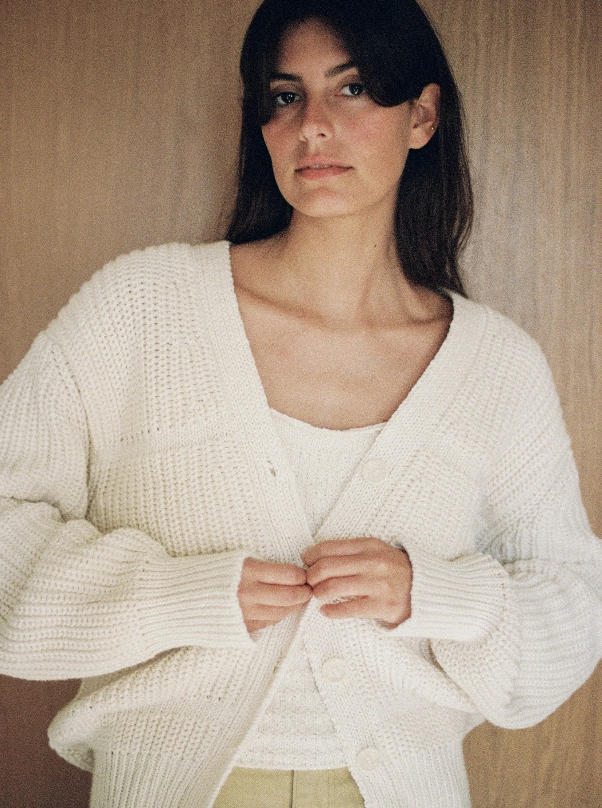 Margot Cardigan, Organic Tanguis Cotton, Ecru