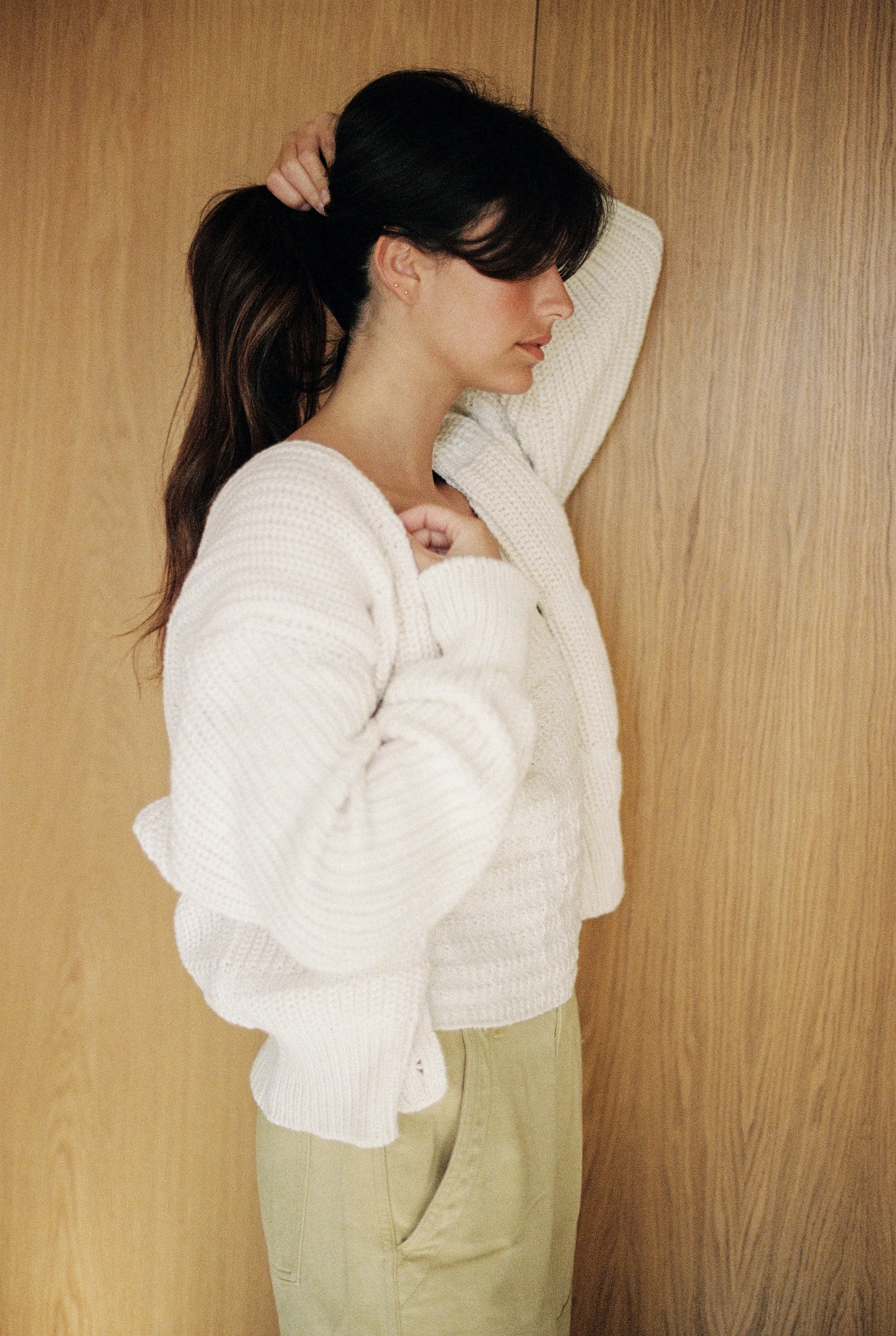 Margot Cardigan, Organic Tanguis Cotton, Ecru