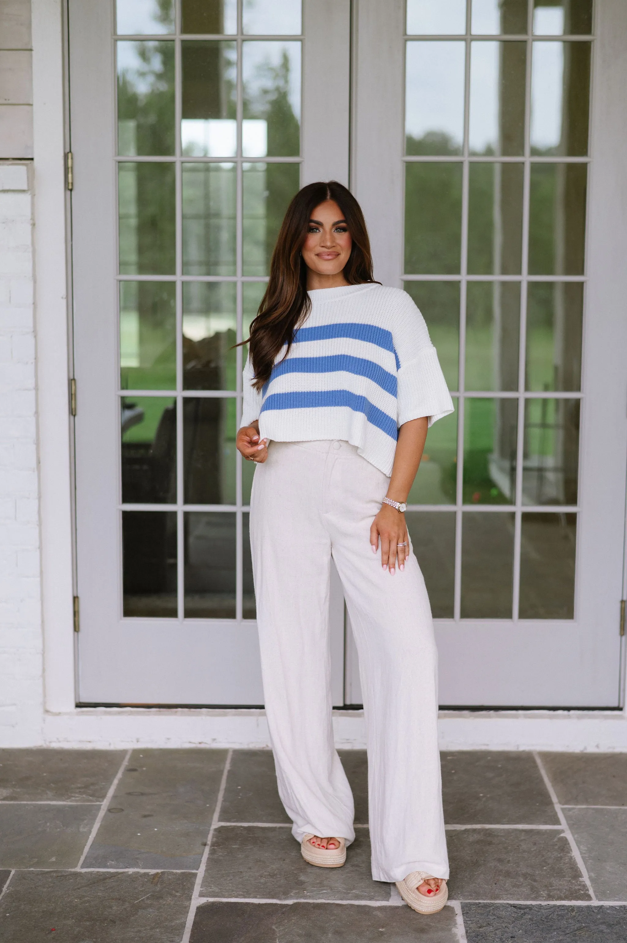 Mattie Striped Knit Top- Ivory/Blue