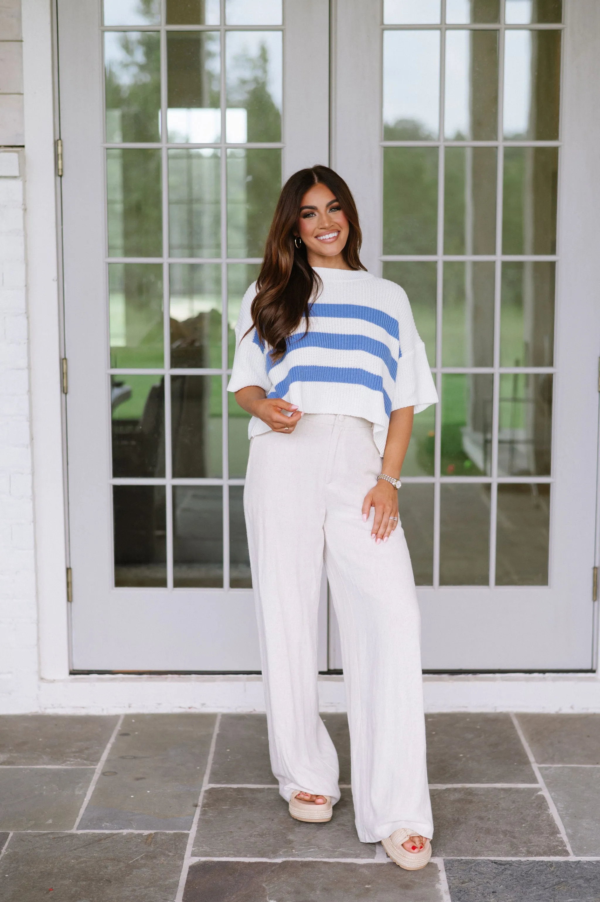 Mattie Striped Knit Top- Ivory/Blue