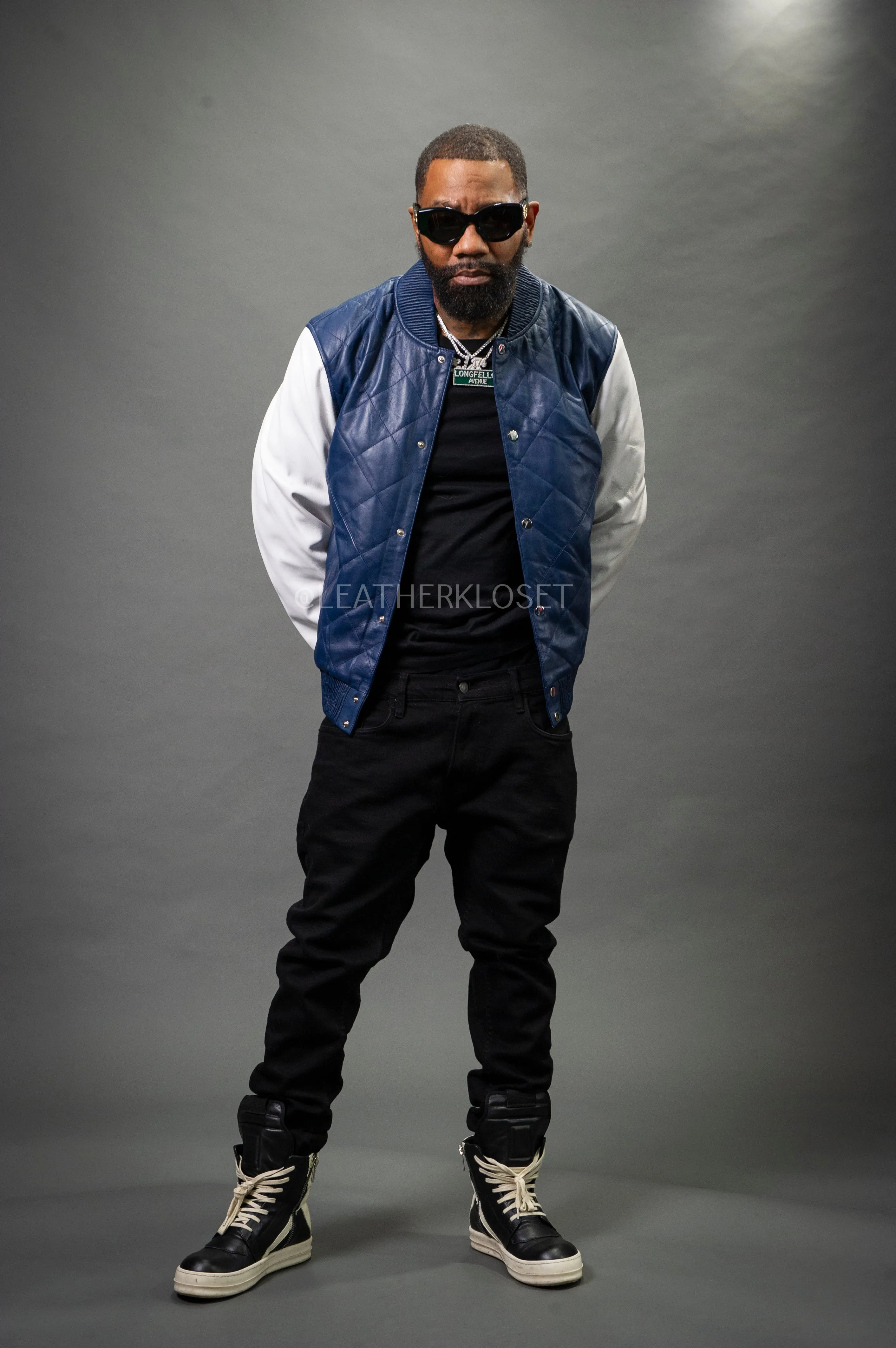 Men's Adan All-Leather Varsity Jacket [Navy/White]