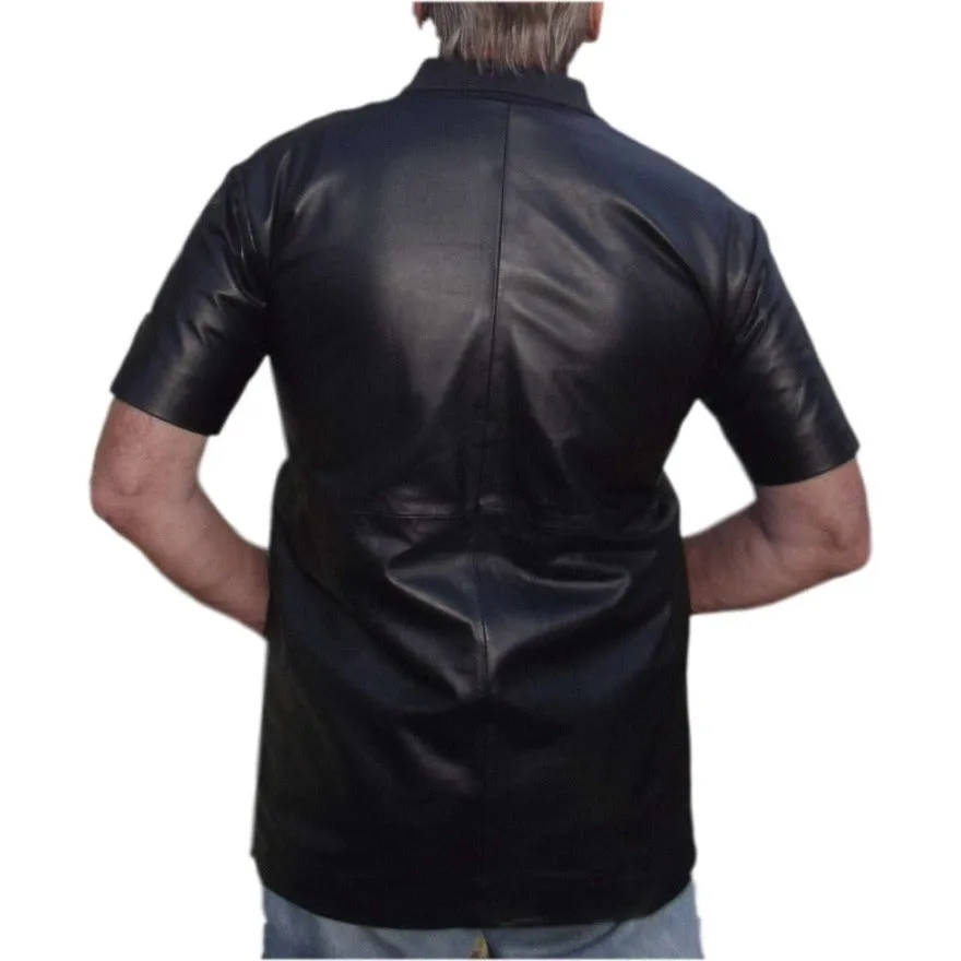 Mens Leather Polo shirt- Smooth Black Nappa Sheepskin