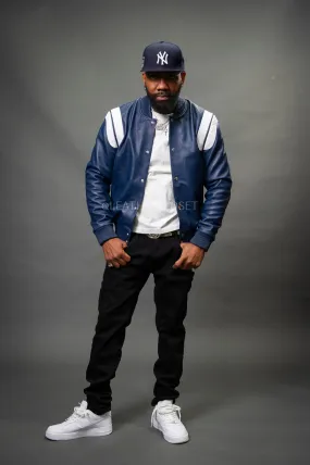 Men's Liam All-Leather Varsity Jacket [Navy/White]
