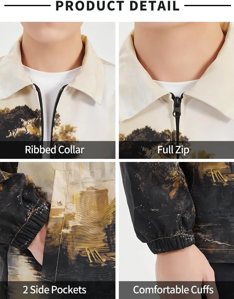 Men's Lightweight Jackets Collared Bomber Windbreaker Zip Up Shirt Jacket Vintage Varsity Golf Coat Jackets for Men
