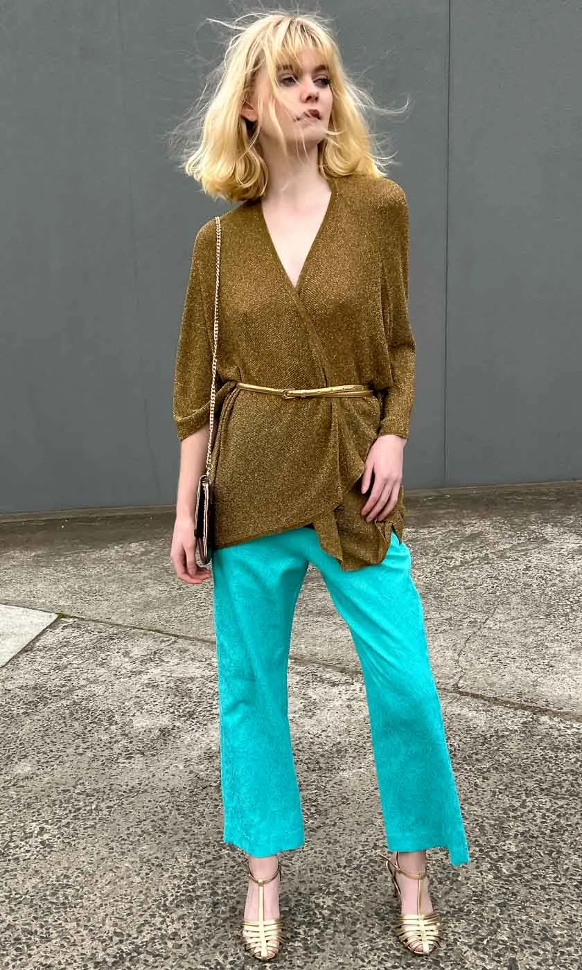 Luxe Momoni Drape Lurex Knit Cardigan for Effortless Elegance