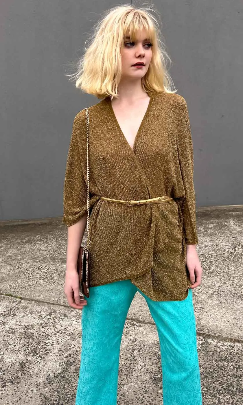 Luxe Momoni Drape Lurex Knit Cardigan for Effortless Elegance