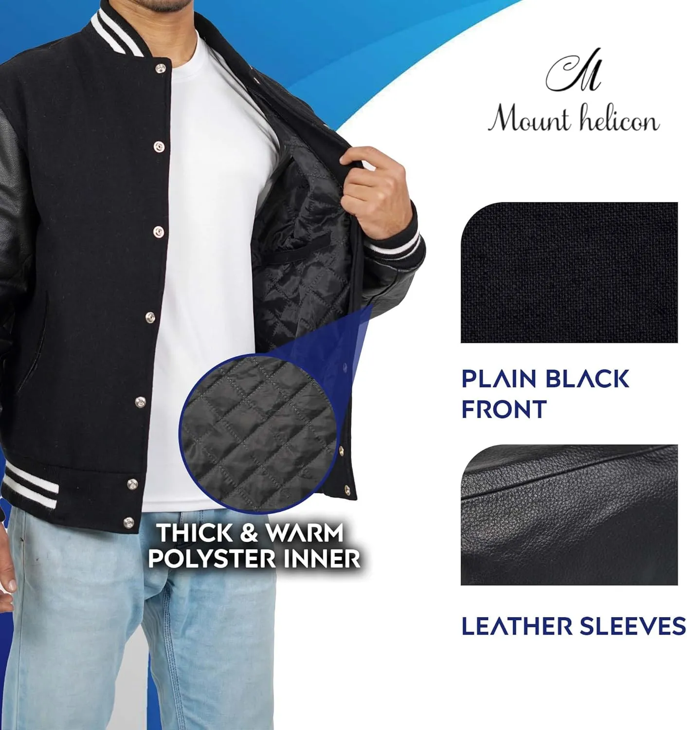 Mount Helicon Two-Tone Leather Baseball Varsity Jacket for Men - Premium Quality and Unique Design