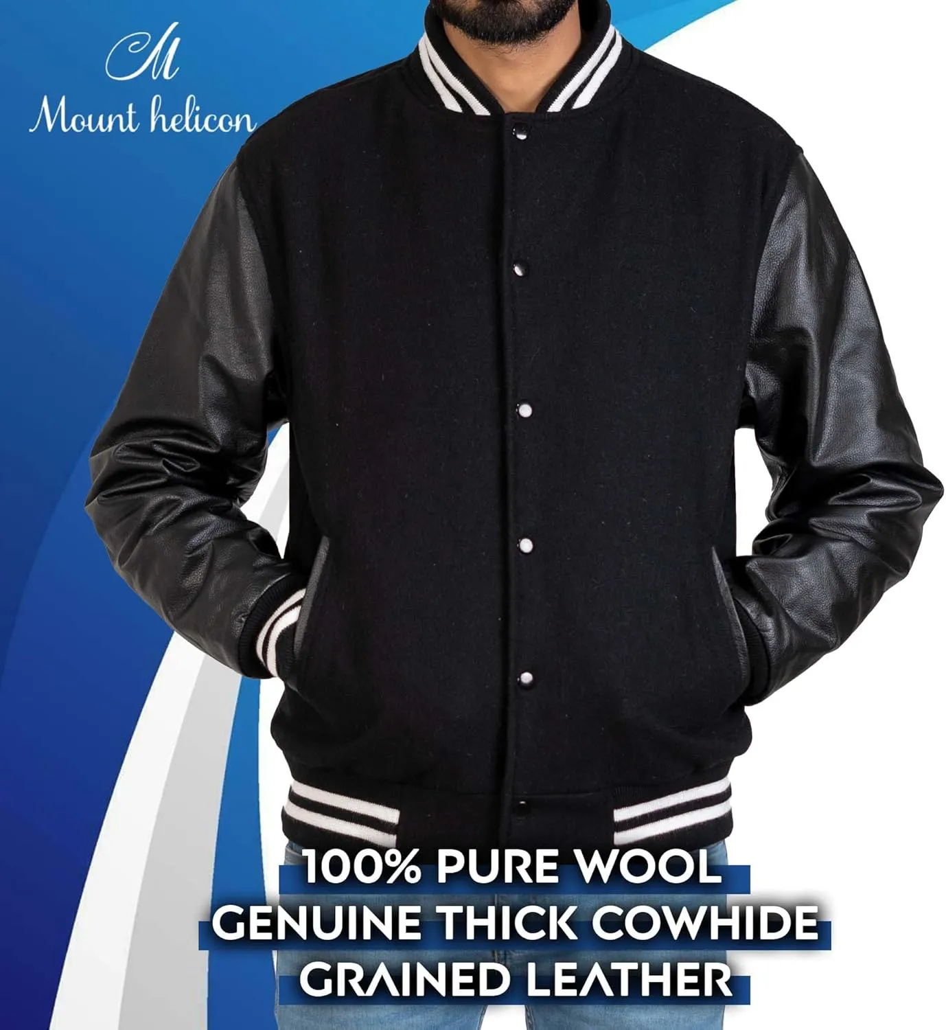 Mount Helicon Two-Tone Leather Baseball Varsity Jacket for Men - Premium Quality and Unique Design