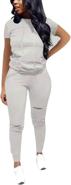 Nimsruc Two Piece Outfits for Women Short Sleeve Sweatsuit Casual Tracksuit