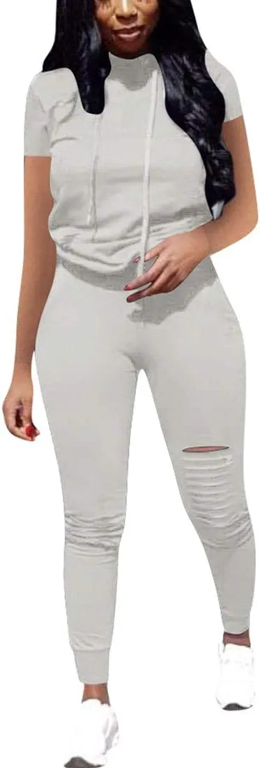 Nimsruc Two Piece Outfits for Women Short Sleeve Sweatsuit Casual Tracksuit