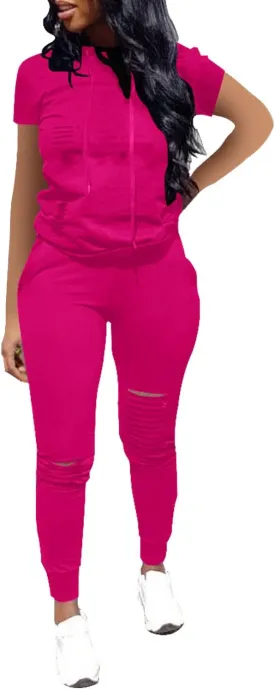 Nimsruc Two Piece Outfits for Women Short Sleeve Sweatsuit Casual Tracksuit