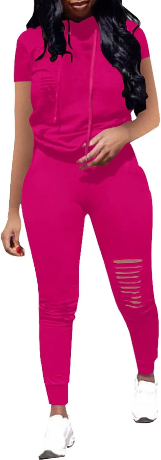 Nimsruc Two Piece Outfits for Women Short Sleeve Sweatsuit Casual Tracksuit