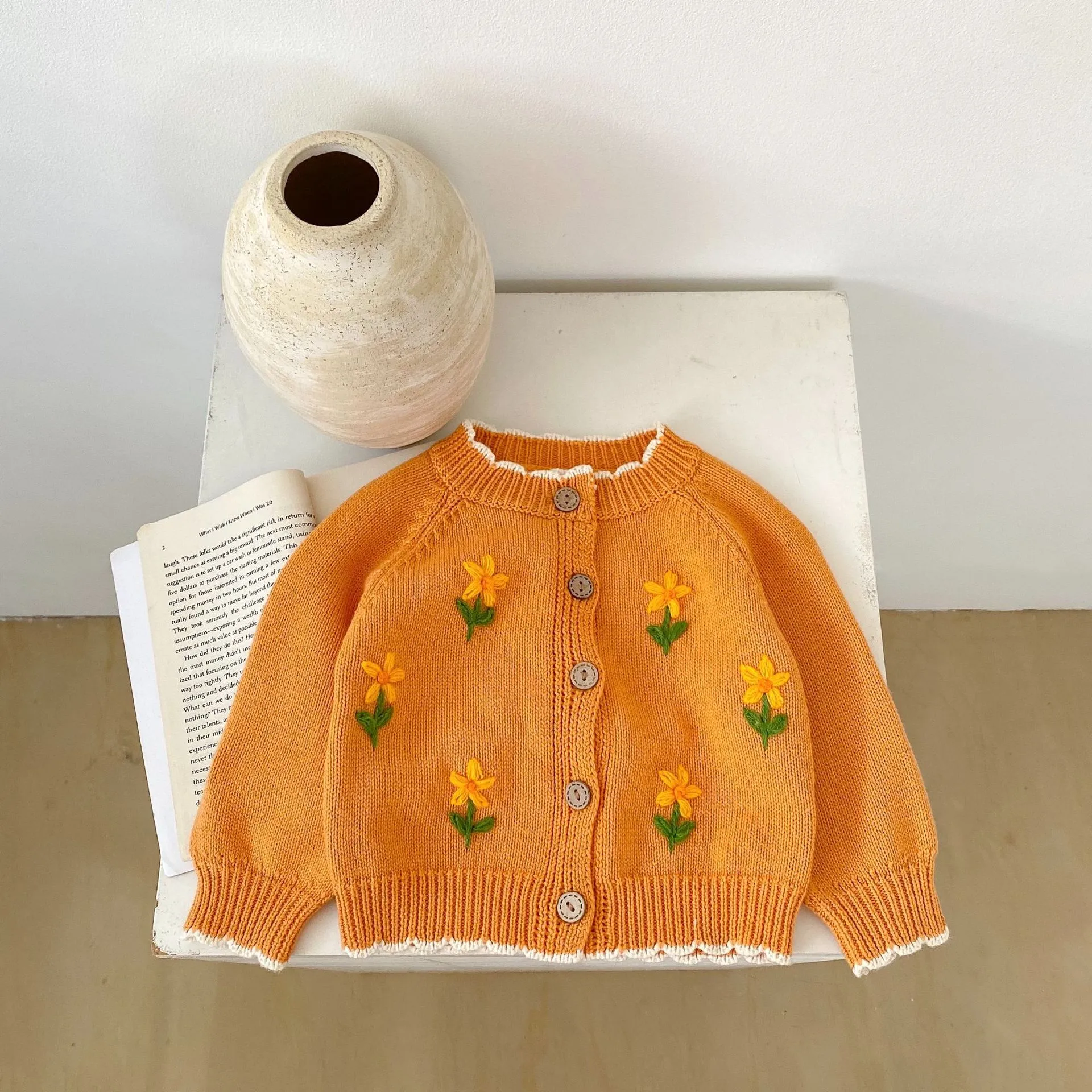 Orange Bloom Knitted Cardigan
