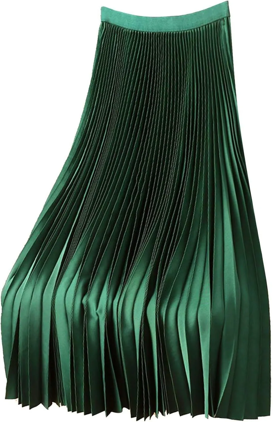Plus Size Skirts for Women Elastic High Waist Soft Satin Flowy Party Metallic Shiny Accordion Pleated Midi Skirt
