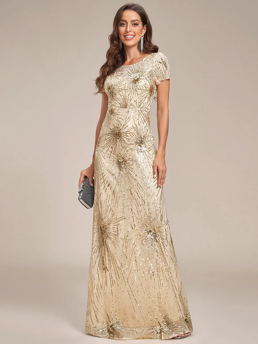Round Neck Sequin Shiny Wholesale Mermaid Evening Dresses