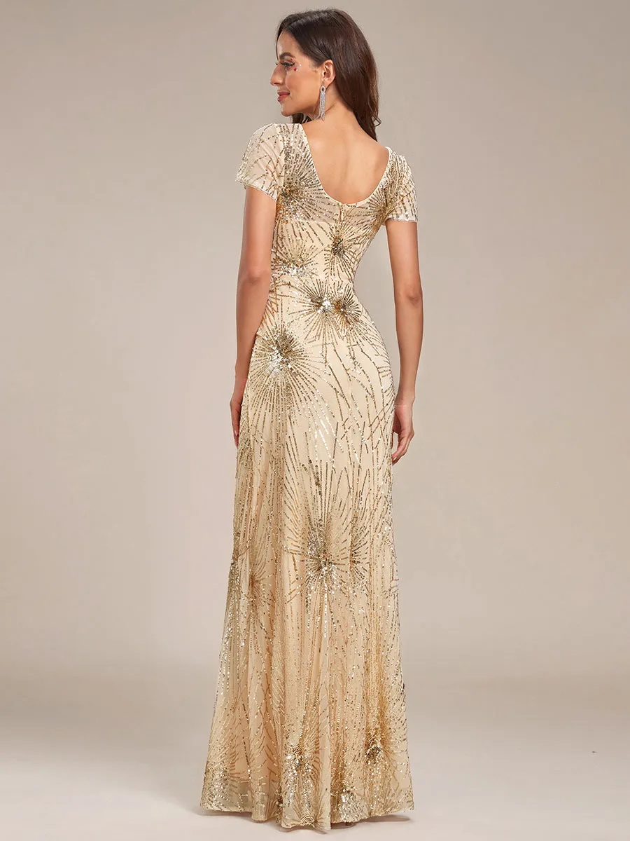 Round Neck Sequin Shiny Wholesale Mermaid Evening Dresses