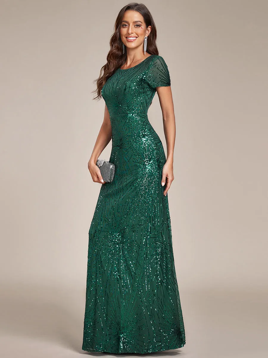 Round Neck Sequin Shiny Wholesale Mermaid Evening Dresses