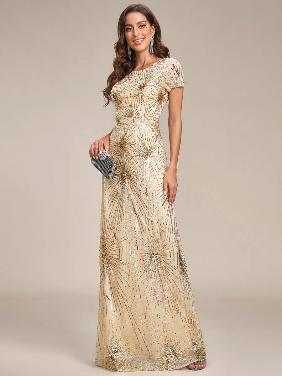 Round Neck Sequin Shiny Wholesale Mermaid Evening Dresses