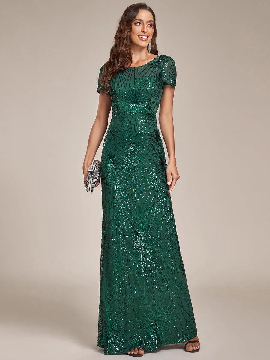 Round Neck Sequin Shiny Wholesale Mermaid Evening Dresses