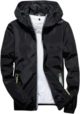 RTRDE Men's Casual Zip Up Jackets Hooded Water Resistant Rain Jacket Windproof for Hiking Fishing Outwear, M-7XL