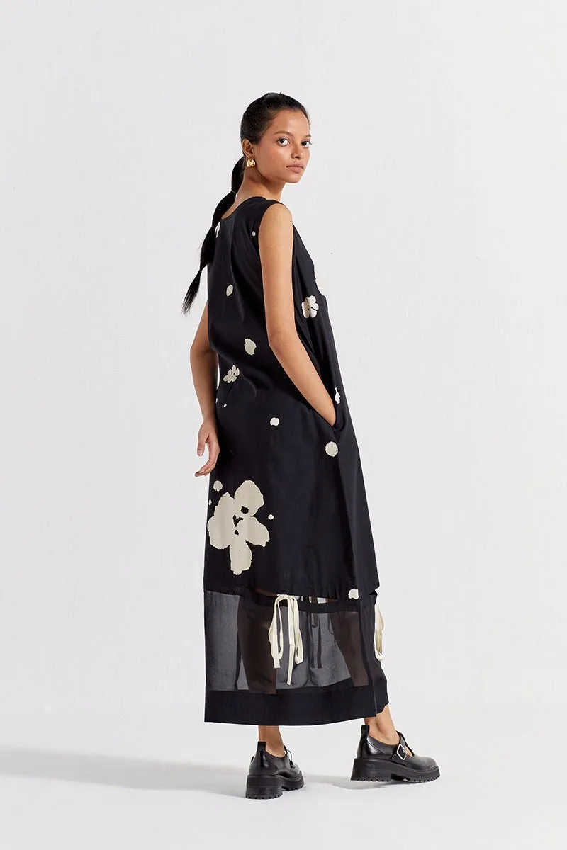 Self-Tie Floral Dress - Black Floral