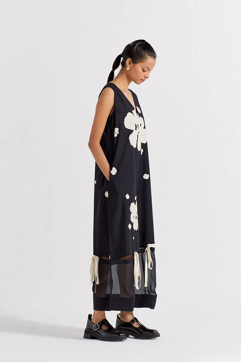 Self-Tie Floral Dress - Black Floral