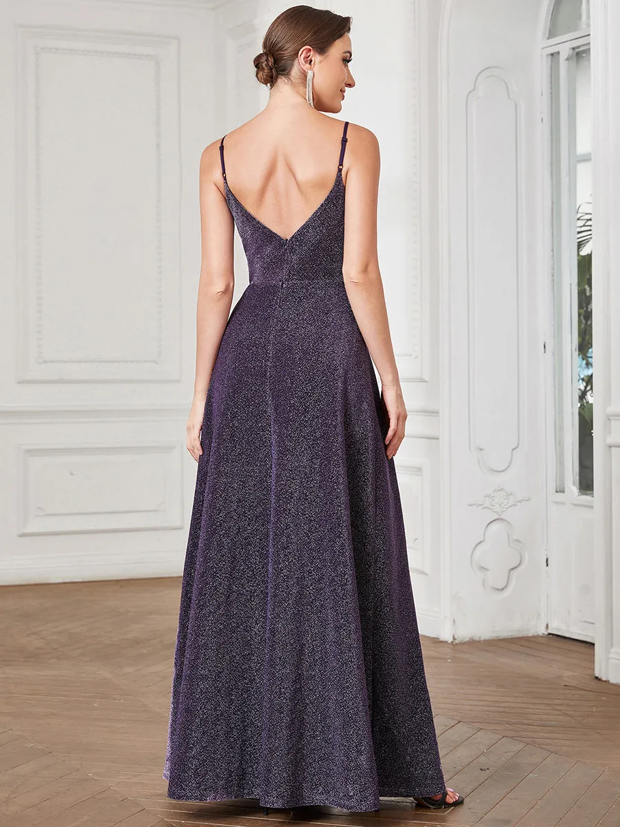 Shiny Spaghetti Straps U Neck A Line Wholesale Evening Dresses