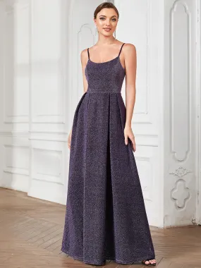 Shiny Spaghetti Straps U Neck A Line Wholesale Evening Dresses