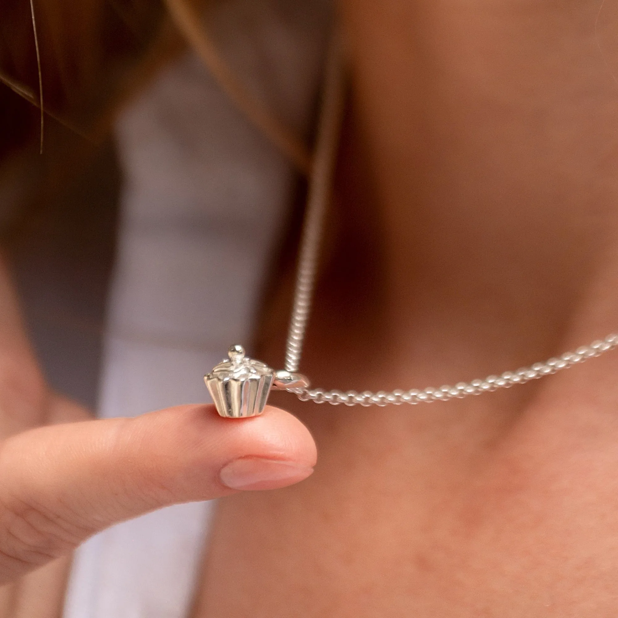 Silver Cupcake Necklace