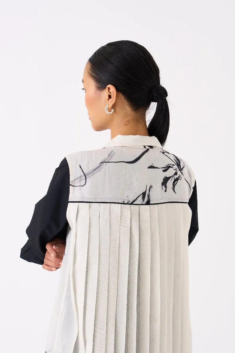 Sleeveless Back Pleat Overlay Set of 2 Black Floral