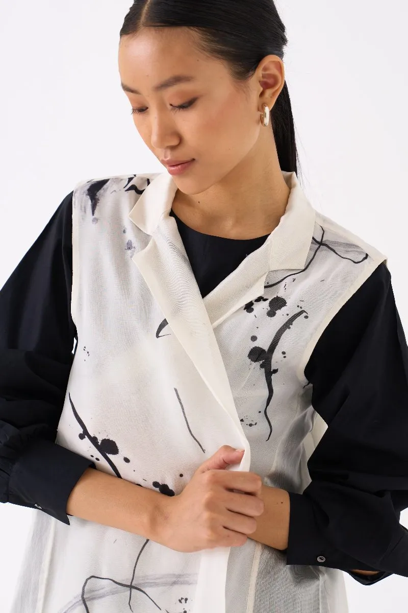 Sleeveless Back Pleat Overlay Set of 2 Black Floral