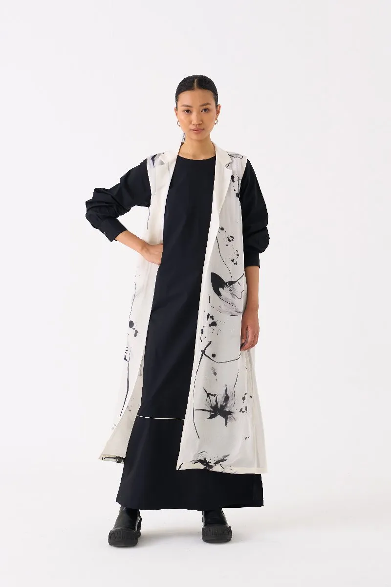Sleeveless Back Pleat Overlay Set of 2 Black Floral