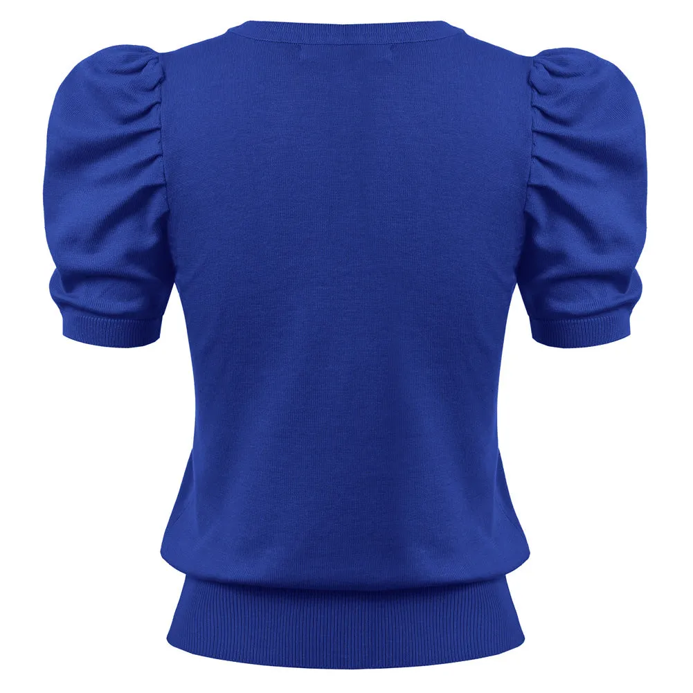 Solid Color Short Puff Sleeve Cardigan Knitwear Knitted V-Neck Sweater