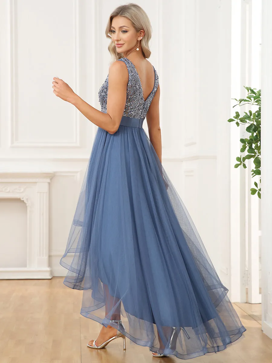 Sparkling Wholesale Evening Dresses with Asymmetrical Hem Deep V Neck