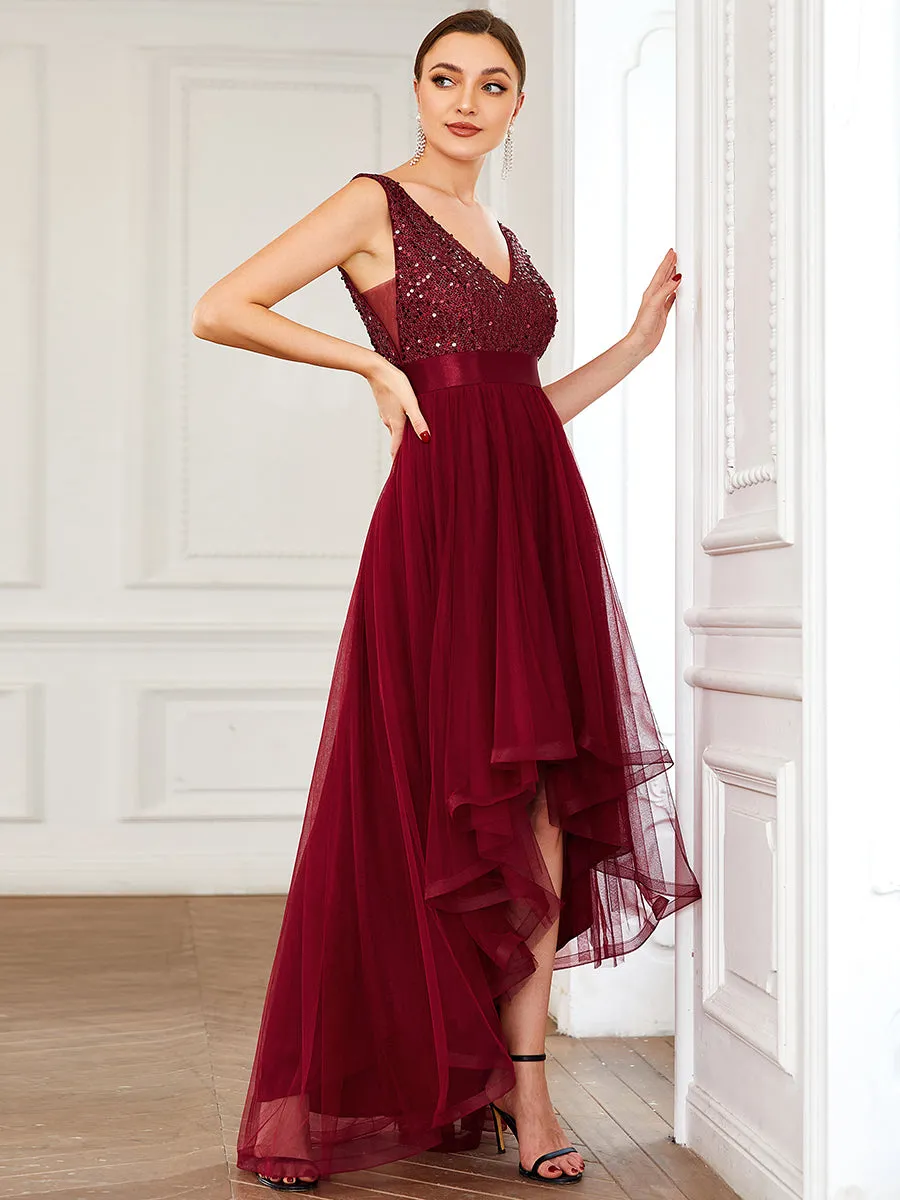 Sparkling Wholesale Evening Dresses with Asymmetrical Hem Deep V Neck