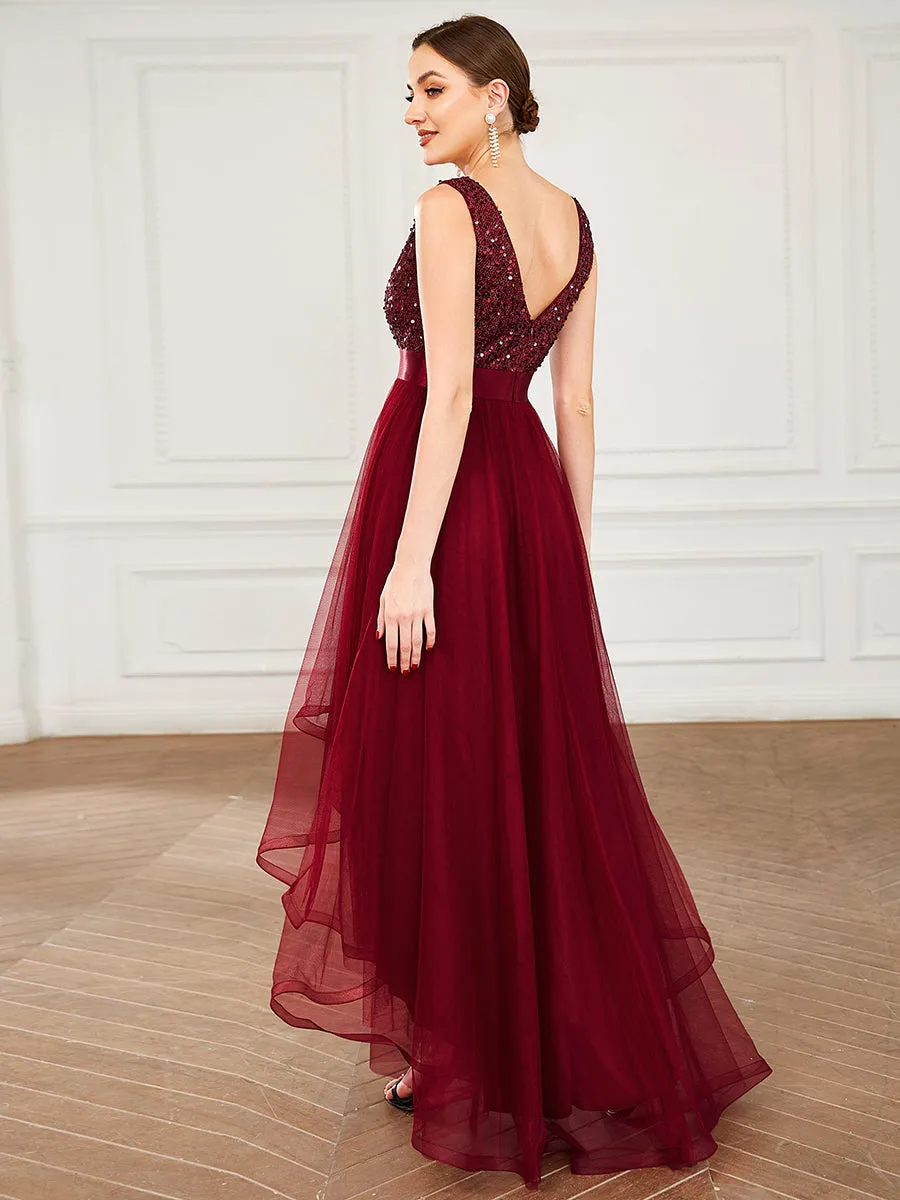 Sparkling Wholesale Evening Dresses with Asymmetrical Hem Deep V Neck