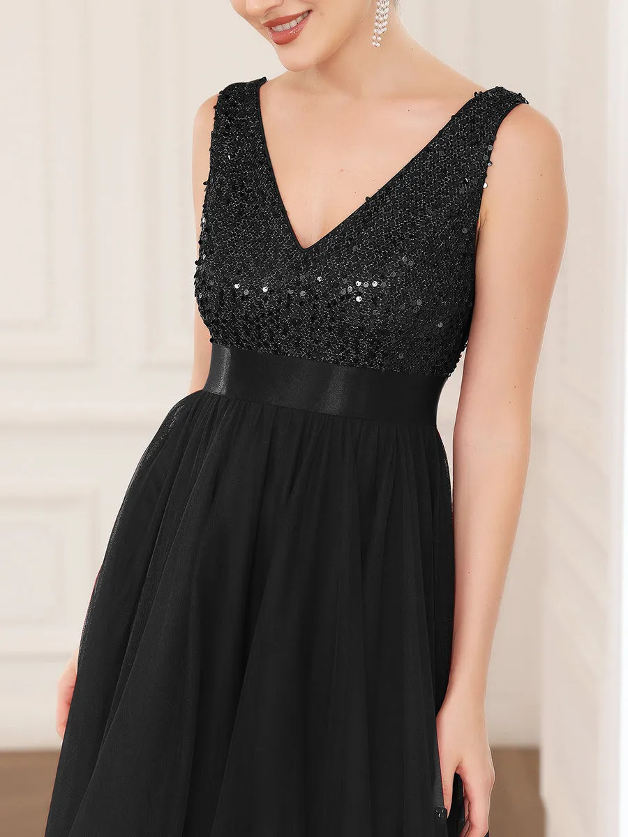 Sparkling Wholesale Evening Dresses with Asymmetrical Hem Deep V Neck