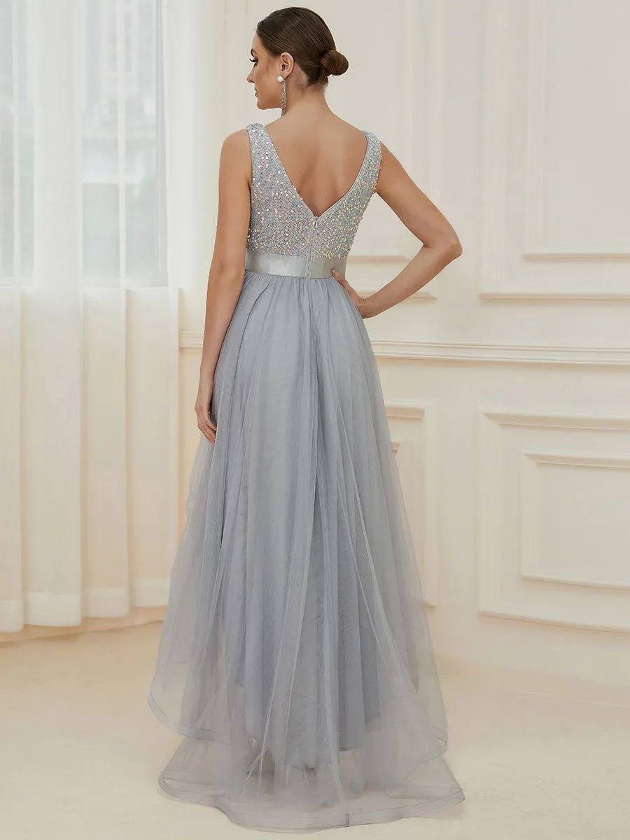Sparkling Wholesale Evening Dresses with Asymmetrical Hem Deep V Neck