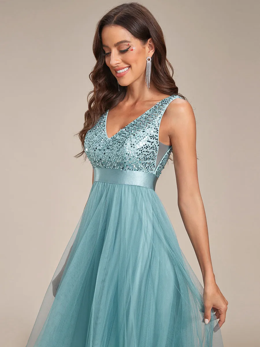 Sparkling Wholesale Evening Dresses with Asymmetrical Hem Deep V Neck