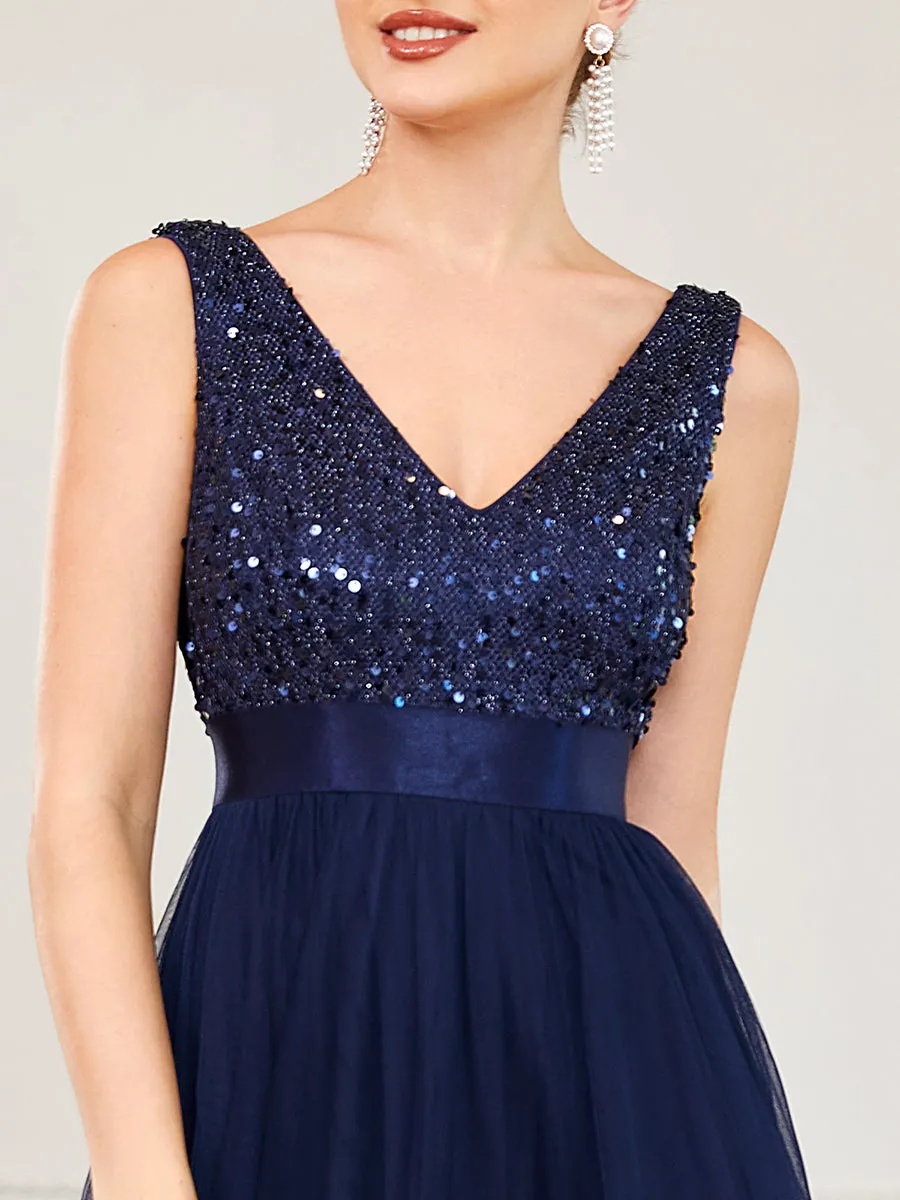 Sparkling Wholesale Evening Dresses with Asymmetrical Hem Deep V Neck