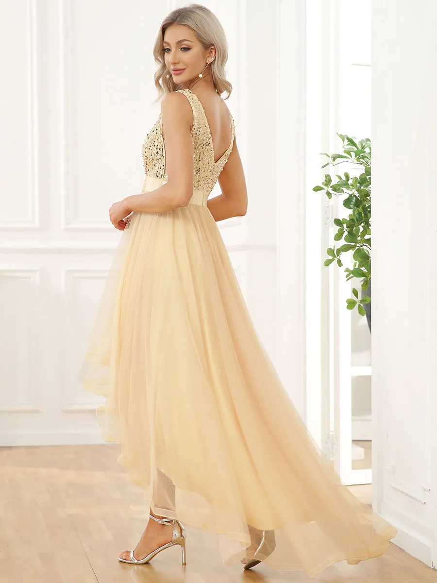 Sparkling Wholesale Evening Dresses with Asymmetrical Hem Deep V Neck
