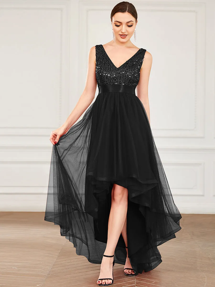 Sparkling Wholesale Evening Dresses with Asymmetrical Hem Deep V Neck