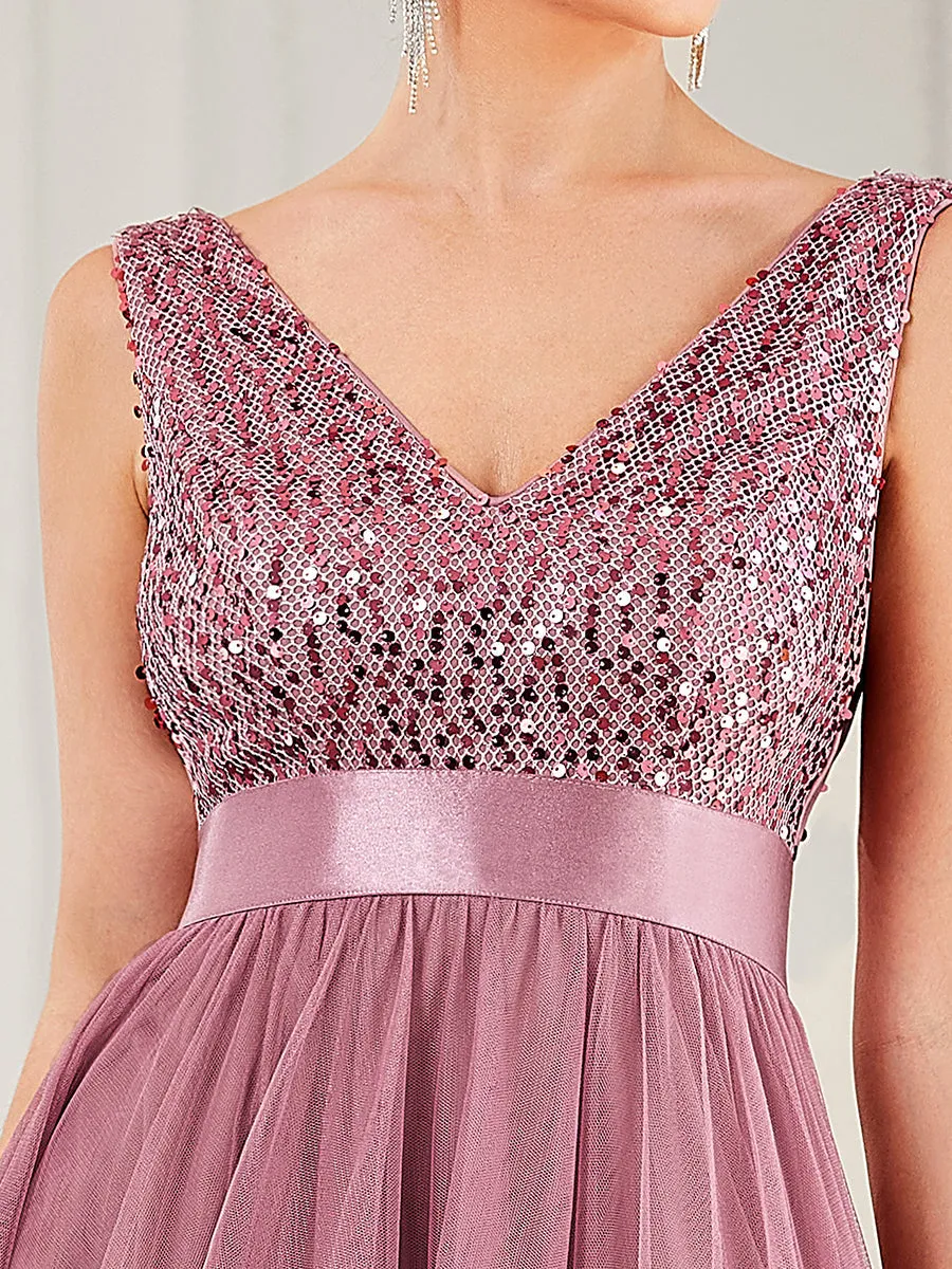 Sparkling Wholesale Evening Dresses with Asymmetrical Hem Deep V Neck