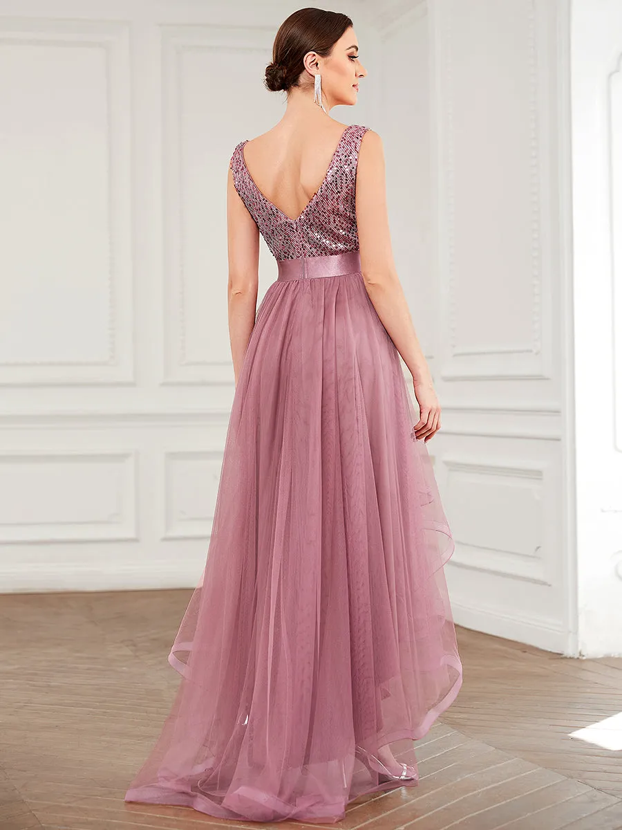 Sparkling Wholesale Evening Dresses with Asymmetrical Hem Deep V Neck